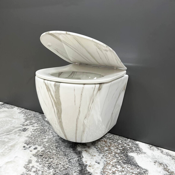 Безобідковий підвісний унітаз VBI Vulcano Lava VBI-020406 (мармур, з сидінням), Колір виробника: мармур глянсовий, фото , изображение 3