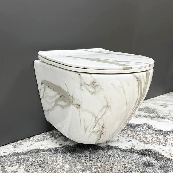 Безобідковий підвісний унітаз VBI Vulcano Lava VBI-020406 (мармур, з сидінням), Колір виробника: мармур глянсовий, фото 