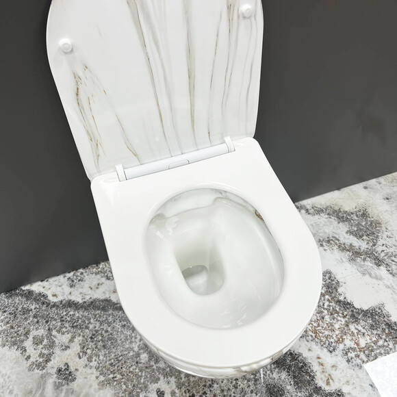 Безобідковий підвісний унітаз VBI Vulcano Lava VBI-020406 (мармур, з сидінням), Колір виробника: мармур глянсовий, фото , изображение 4