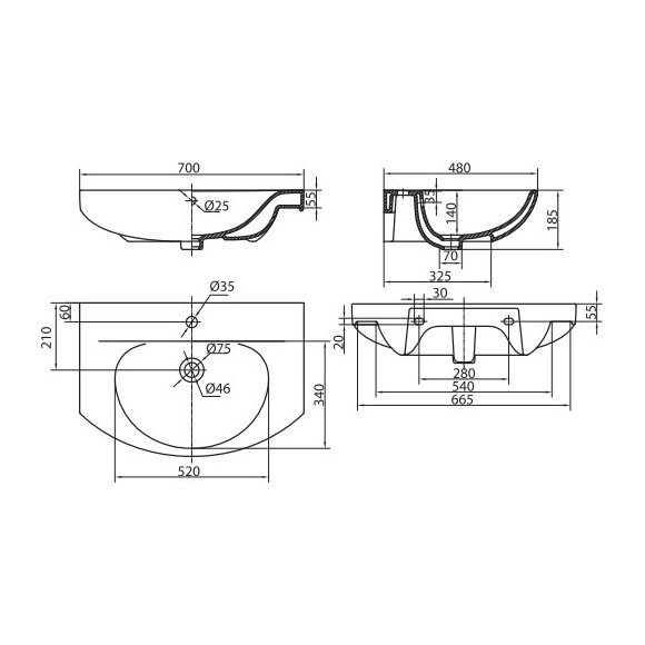 Тумба RJ Toft-L с умывальником Kolo Runa RJFU026-0170WHSET (RJFU026-0170WH+L81970000, 70 см, белая глянцевая, напольная), Доступные размеры: 70, Цвет производителя: белый глянец, фото 2
