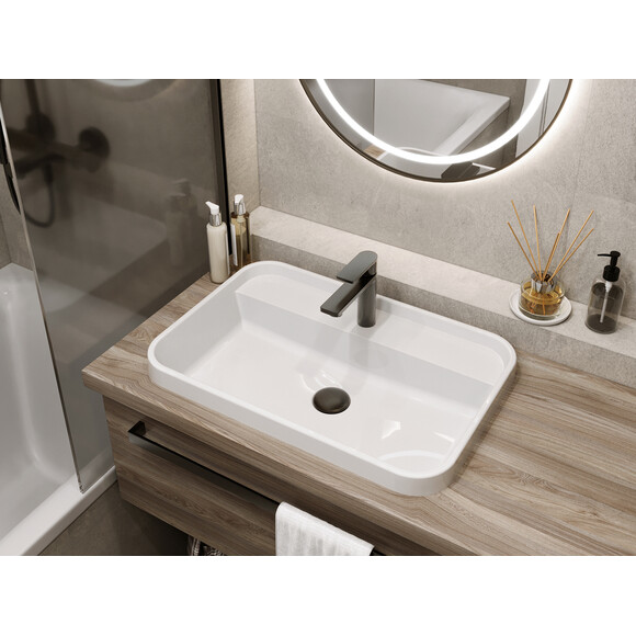 Умивальник Miraggio Ocean 600 Miramarble 8813901 (60x40 см), Доступні розміри: 60 x 40, Технологія виробництва: Miramarble, Колір виробника: білий глянець, фото , изображение 3