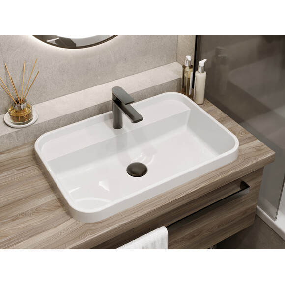 Умивальник Miraggio Ocean 600 Miramarble 8813901 (60x40 см), Доступні розміри: 60 x 40, Технологія виробництва: Miramarble, Колір виробника: білий глянець, фото , изображение 2