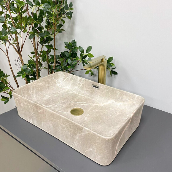 Умывальник VBI Arabba M Beige Stone VBI-013504 (55x35 см, бежевый камень), Доступные размеры: 55 x 35, Цвет производителя: бежевый камень, фото 2
