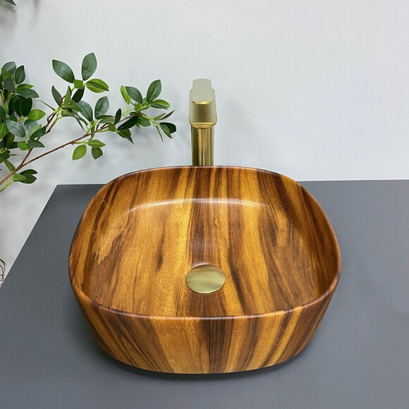 Умивальник VBI Arezzo Wood Matt VBI-013205 (37x37 см, під дерево, чаша), Доступні розміри: 37 x 37, Колір виробника: дерево, фото , изображение 3