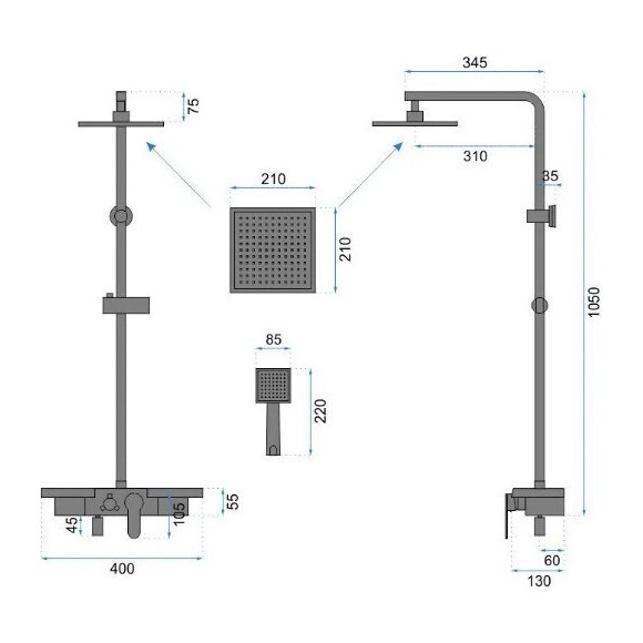 Душевая система Rea Bravo Brushed Gold REA-P4121 (брашированное золотая, с изливом и полкой), Цвет производителя: брашированное золото (матовое), фото 8