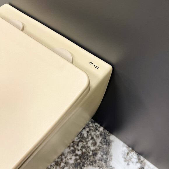 Безободковый подвесной унитаз VBI Vulcano Beige Matt VBI-020408 (бежевый матовый, с сиденьем), Цвет производителя: бежевый матовый, фото 4