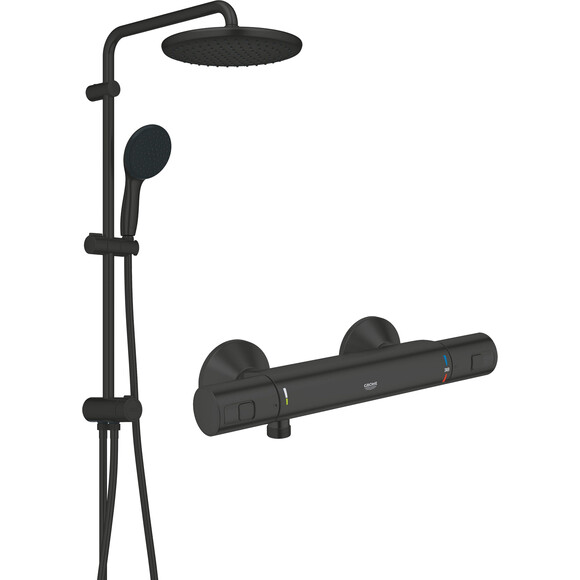 Душевая система с термостатом Grohe QuickFix Precision Start & Vitalio Start 250 Black UA303908T2 (345942430+266802431, черная матовая), фото 
