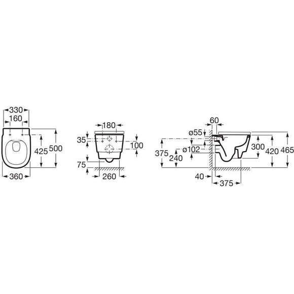 Безобідковий підвісний унітаз Roca Tura A346697000 (без сидіння), фото , изображение 3