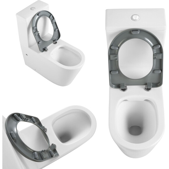 Безобідковий унітаз-компакт Qtap Freedom Rimless White/Grey QT22226098W (сірий/білий, з сидінням), фото , изображение 6