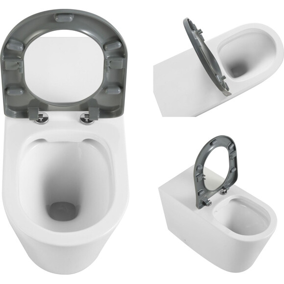Безобідковий підлоговий унітаз Qtap Freedom Rimless White/Grey QT22223368W (білий/сірий, з сидінням), фото , изображение 5
