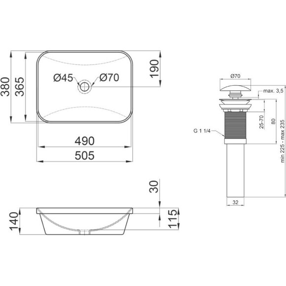 Умывальник Qtap Scorpio White QT1411K490WN47290 (51x38 см, с донным клапаном), Доступные размеры: 51 x 38, Цвет производителя: белый глянец, фото 7
