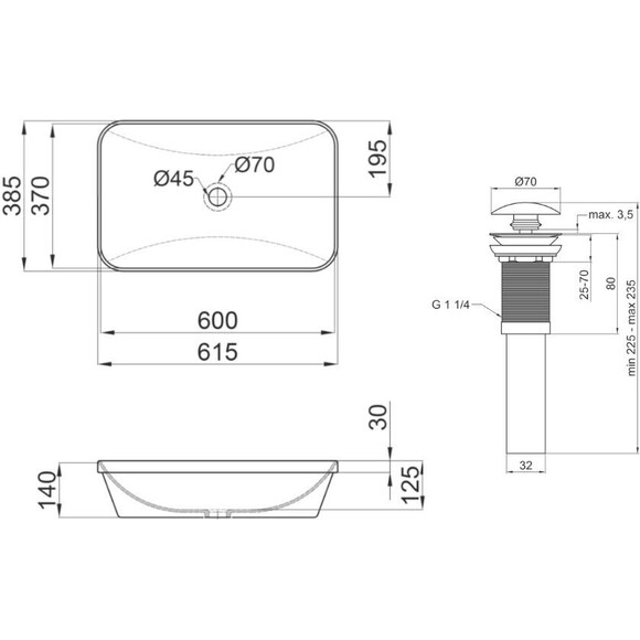 Умывальник Qtap Scorpio White QT1411K491WN47291 (62x39 см, с донным клапаном), Доступные размеры: 62 x 39, Цвет производителя: белый глянец, фото 5