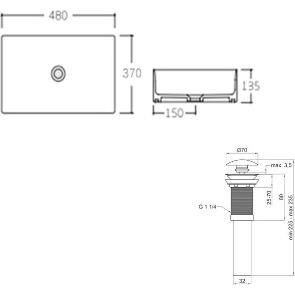 Умывальник Qtap Tern White QT17112074WN47301 (48x37 см, с донным клапаном), Доступные размеры: 48 x 37, Цвет производителя: белый глянец, фото 6