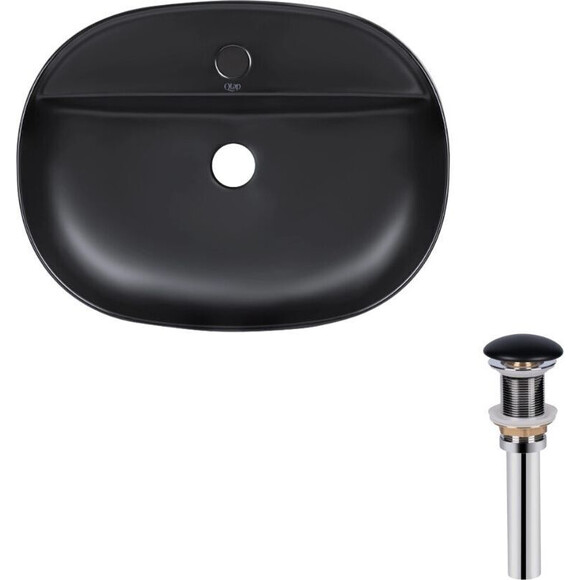 Умивальник Qtap Scorpio Black Matt QT142202MBMBN47312 (51x39 см, чорний матовий, з донним клапаном), Доступні розміри: 51 x 39, Колір виробника: чорний матовий, фото 