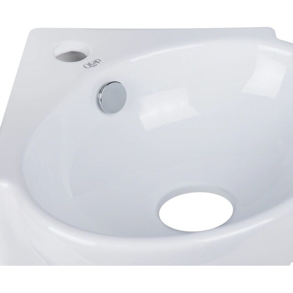 Умывальник Qtap Leo N White QT11115010WN47331 (33x33 см, угловой, с донным клапаном), фото 3