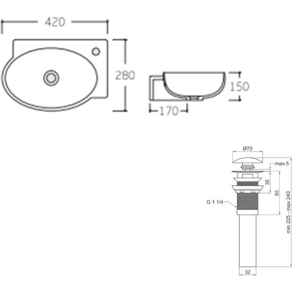 Умивальник Qtap Leo White QT11115011RWN47333 (42x28 см, з донним клапаном), фото , изображение 8