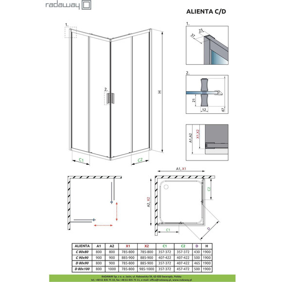 Душевая кабина Radaway Alienta D Chrome 10258010-01-01 (100x80 см, стекло прозрачное, профиль хром), Доступные размеры: 100 x 80, Цвет производителя: хром, фото 8