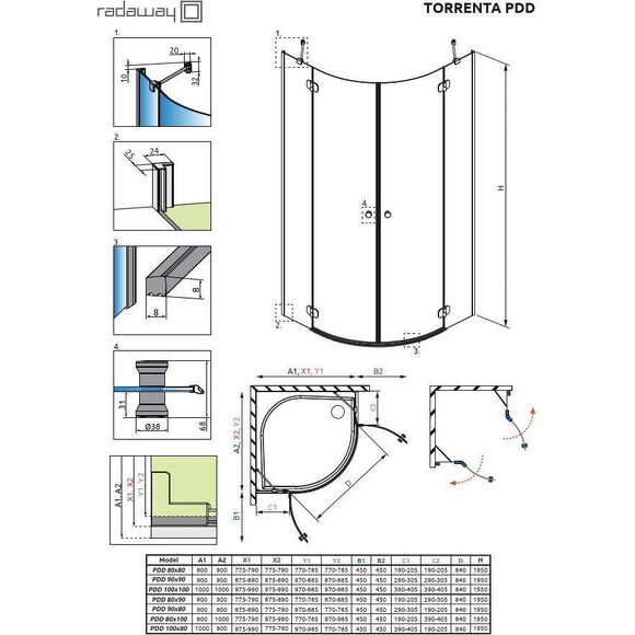 Душова кабіна Radaway Torrenta PDD Chrome 131600-01-01 (90x90 см, скло прозоре, петлі хром), Доступні розміри: 90 x 90, фото , изображение 9