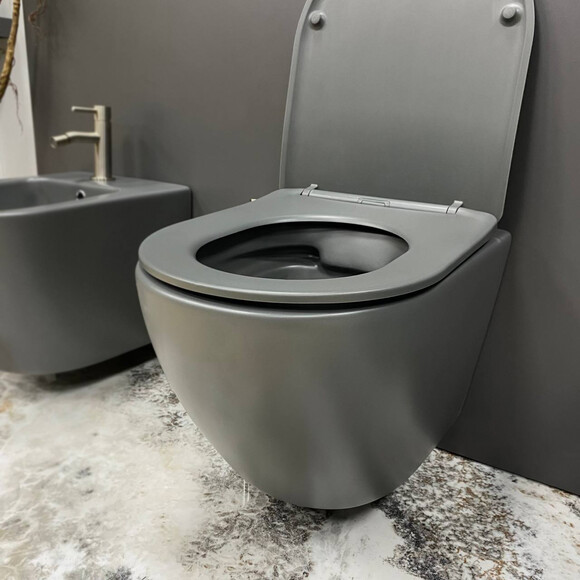 Безободковый подвесной унитаз VBI Vulcano Grey Matt VBI-020410 (серый матовый, с сиденьем), Цвет производителя: серый матовый, фото 3