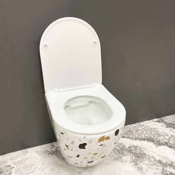 Безободковый подвесной унитаз VBI Vulcano Terazzo VBI-020409 (тераззо, с сиденьем), Цвет производителя: тераззо, фото 4