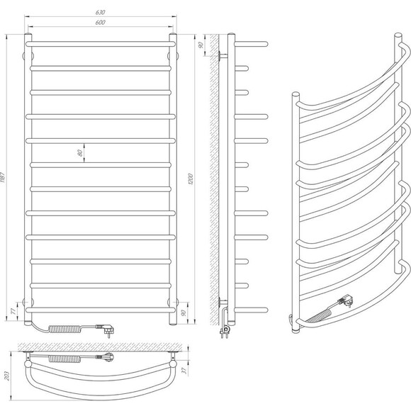 Электрический полотенцесушитель Laris Евромикс П12 73207690 (600x1200, хром/белый/черный/золото/бронза, левый, сенсорный, с таймером), Доступные размеры: 600 x 1200, Подключение полотенцесушителя: левое, фото 7