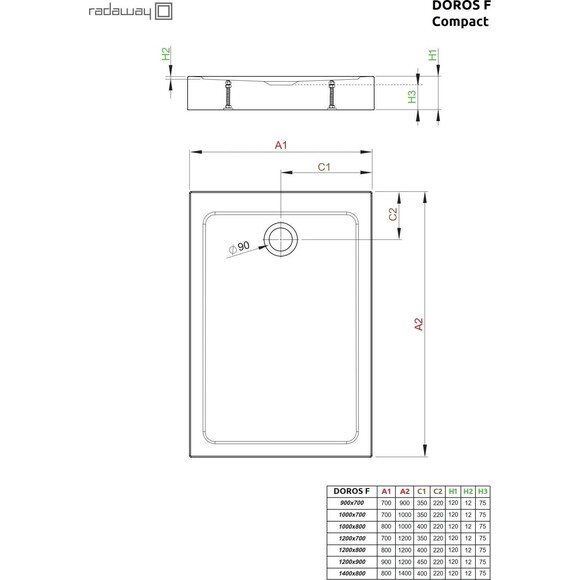 Душовий піддон Radaway Doros F Compact SDRFP1080-05 (100x80 см, з ніжками), Доступні розміри: 100 x 80, Колір виробника: білий, фото , изображение 2
