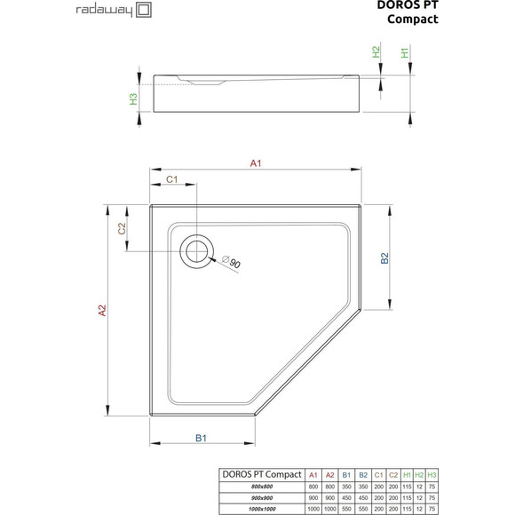 Душовий піддон Radaway Doros PT Compact SDRPT1010-05 (100x100 см, з ніжками), Доступні розміри: 100 x 100, Колір виробника: білий глянець, фото , изображение 2