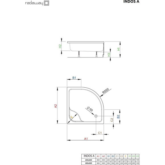 Душевой поддон Radaway Indos A SIA8080-01 (80x80 см, с ножками и панелью), Доступные размеры: 80 x 80, фото 2