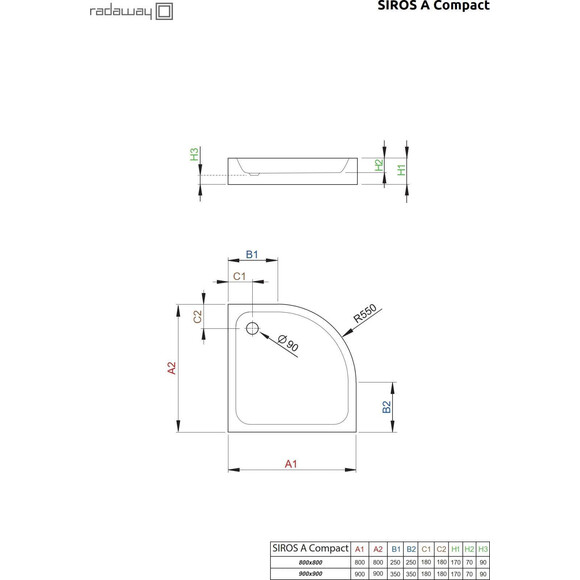 Душовий піддон Radaway Siros A Compact SBA9917-2 (90x90 см), Доступні розміри: 90 x 90, фото , изображение 2