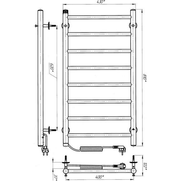 Электрический полотенцесушитель Laris Альфа П8 S3 73207816 (400x800, хром/белый/черный/золото/бронза, левый, сенсорный, с программатором), Доступные размеры: 400 x 800, Подключение полотенцесушителя: левое, фото 6