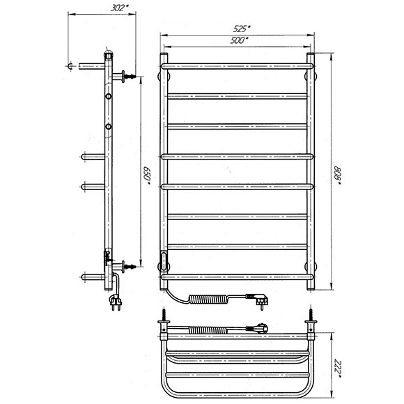 Електрична рушникосушарка Laris Зебра Комфорт ЧК8 R3 73207784 (500x800, біла матова, ліва, з програматором та полицею), Доступні розміри: 500 x 800, Підключення рушникосушарки: ліве, фото , изображение 6