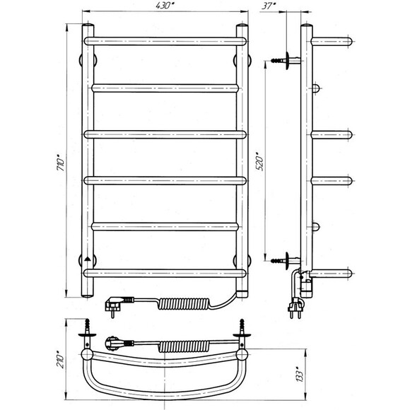 Электрический полотенцесушитель Laris Еврофлеш П6 S3 73207829 (400x700, хром/белый/черный/золото/бронза, правый, сенсорный, с программатором), Подключение полотенцесушителя: правое, фото 6