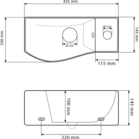 Умивальник VBI Fermo L White VBI-015609 (45x24 см, ліва чаша), Доступні розміри: 45 x 24 L, фото , изображение 5