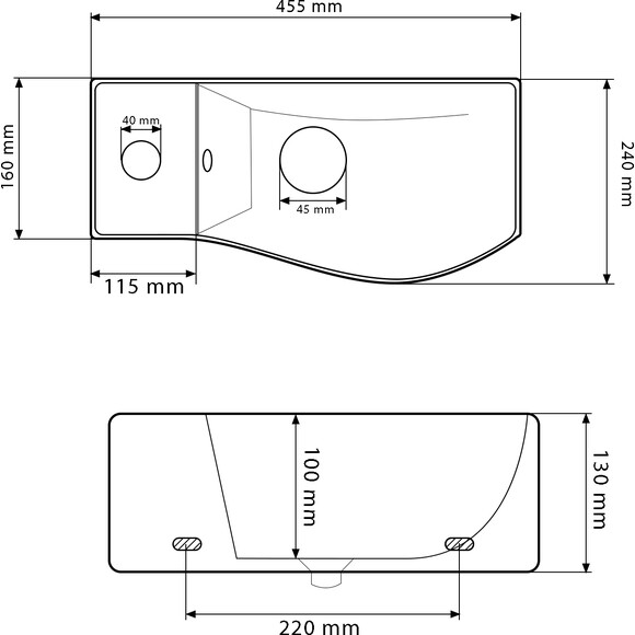 Умывальник VBI Fermo R White VBI-015606 (45x24 см, правая чаша), Доступные размеры: 45 x 24 R, фото 6