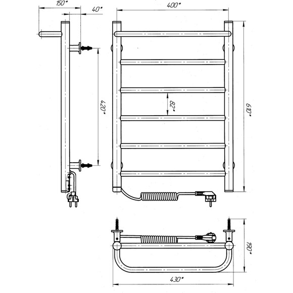 Электрический полотенцесушитель Laris Зебра Прайм ЧК6 S3 73207868 (400x600, черный матовый, левый, с программатором), Доступные размеры: 400 x 600, Цвет производителя: черный матовый, Подключение полотенцесушителя: левое, фото 6