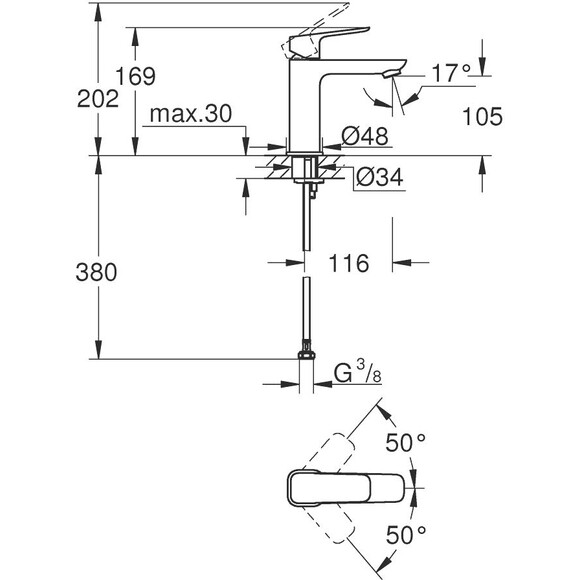 Смеситель для умывальника Grohe Cubeo M-Size Black Matt 1017552430 (черный матовый), Цвет производителя: черный матовый, фото 4