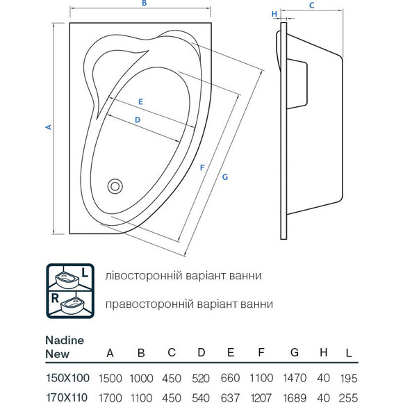 Акрилова ванна Koller Pool Nadine New NADINENEW150X100R (150x100 см, правостороння), Доступні розміри: 150 x 100 R, фото , изображение 6
