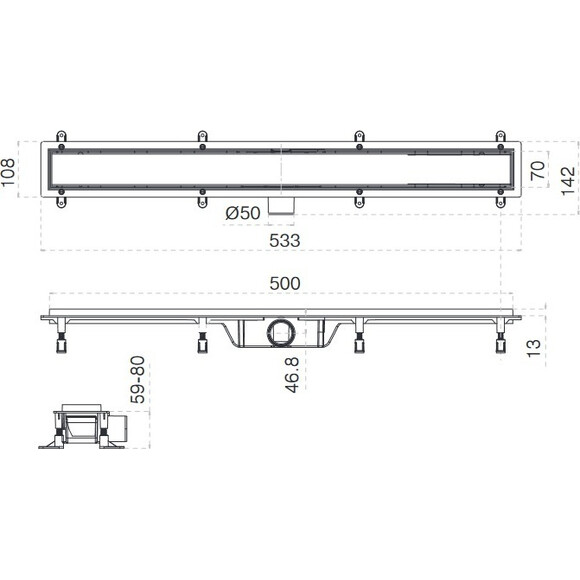 Лінійний трап Koller Pool Aqua AQL0500 (50 см, з решіткою Line), Колір виробника: хром, Доступні розміри: 50, фото , изображение 6