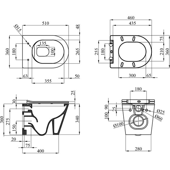 Безободковый подвесной унитаз Kroner Armada WHI513636 (KA513636WHIR, с сиденьем), фото 13