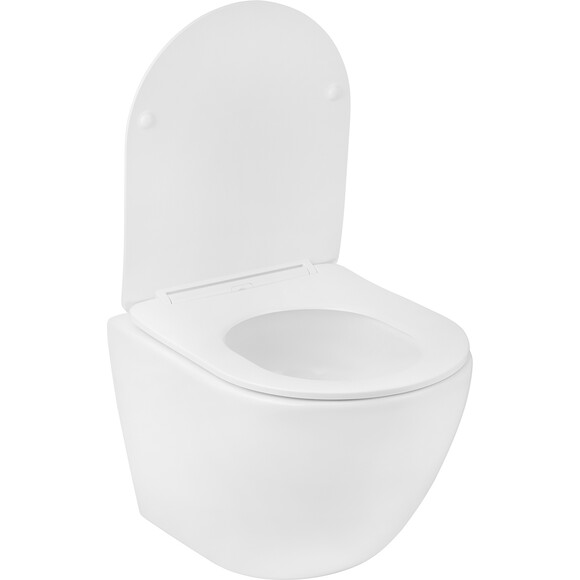 Безобідковий підвісний унітаз Kroner Harz Tornado WHI483632 (KH483632WHIT, воронкоподібний, з сидінням), фото , изображение 2