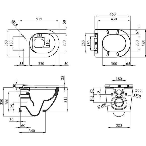 Безободковый подвесной унитаз Kroner Harz WHI523632 (KH523632WHIR, с сиденьем), фото 13