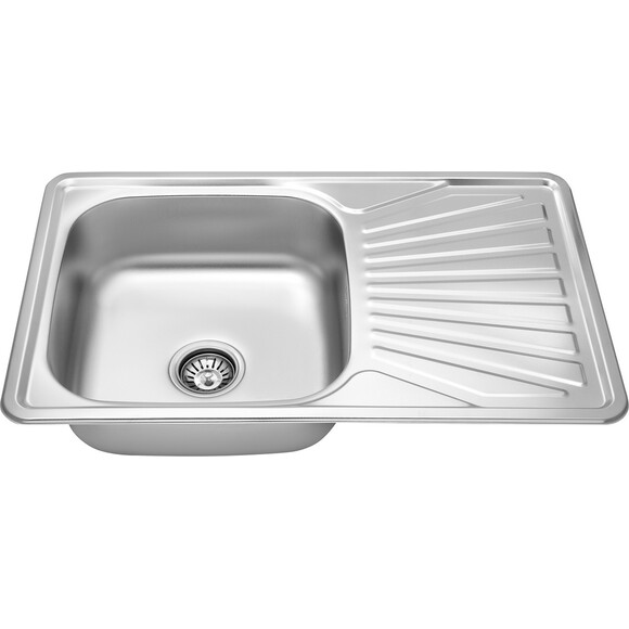 Кухонна мийка Kroner KRP Dekor 7848 (Dekor-784808180, 78x48 см, 0.8 мм, з сифоном), Тип поверхні: декор (рифленая), фото , изображение 4