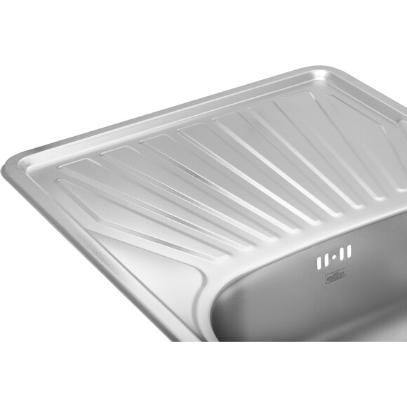 Кухонна мийка Kroner KRP Dekor 7848 (Dekor-784808180, 78x48 см, 0.8 мм, з сифоном), Тип поверхні: декор (рифленая), фото , изображение 5