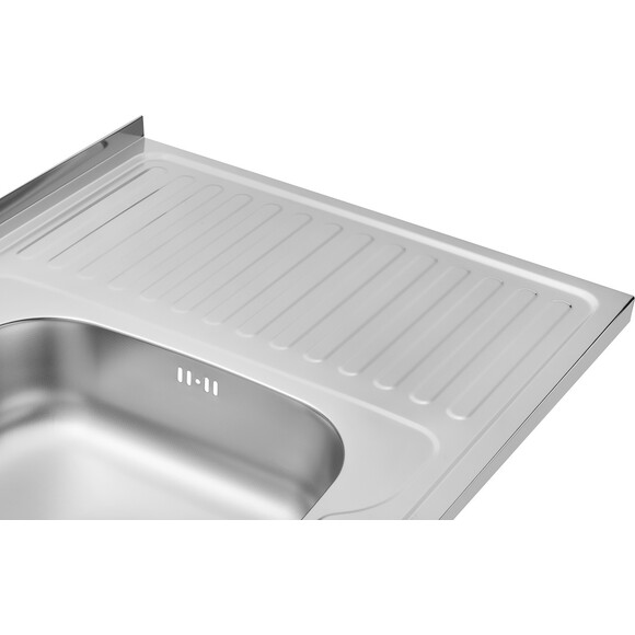 Мийка для кухні Kroner KRP Dekor 6080L (Dekor-6080L06160, 80x60 см, 0.6 мм, з сифоном), Доступні розміри: 80 x 60 L, Тип поверхні: декор (рифленая), фото , изображение 5