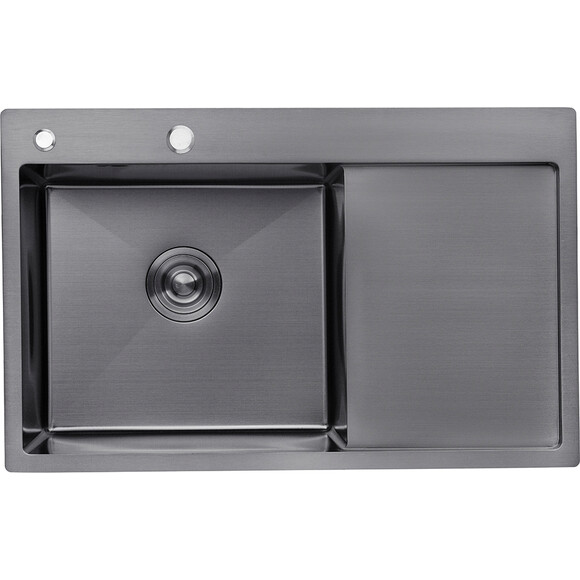 Кухонная мойка Kroner KRP Schwarze 7849LHM PVD (Schwarze-7849LHM, 78x49 см, 3.0/1.0 мм, с коландером и сифоном), Доступные размеры: 78 x 49 L, фото 2