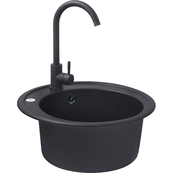 Кухонная мойка Kroner KRP Komposit SCH 510 (KompositSCH-510, черная, 51 см, с сифоном), Цвет производителя: черный, фото 2