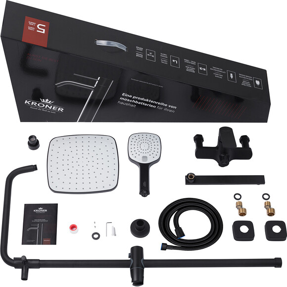 Душова система Kroner KRP Armada SCH067 (Armada-SCH067, чорна матова, з виливом), Колір виробника: чорний матовий, фото , изображение 12