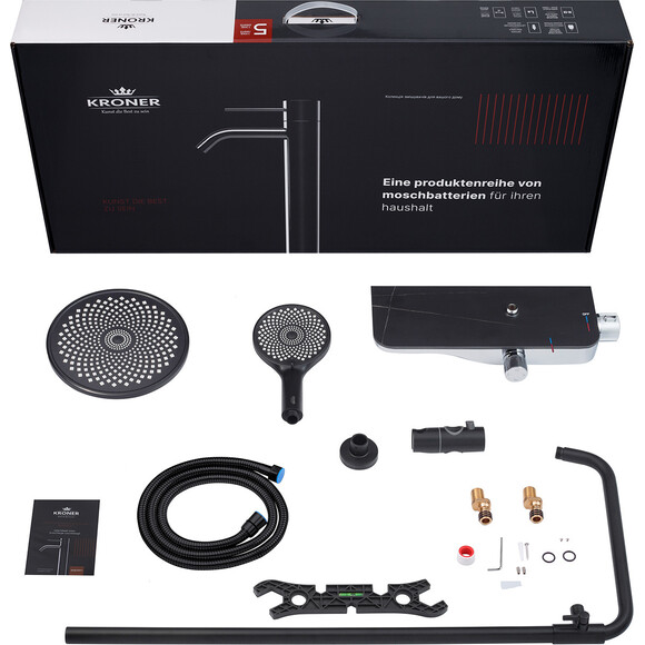 Душова система Kroner KRP Armada SCH065 (Armada-SCH065, чорний/хром, з полицею та каскадним виливом), Колір виробника: чорний матовий, хром, фото , изображение 15