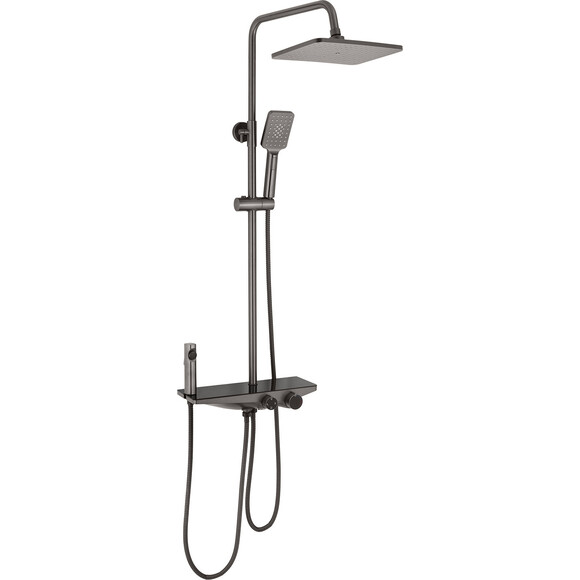 Душова система Kroner KRP Armada GRP066 (Armada-GRP066, графіт, з полицею, каскадним виливом та гігієнічним душем), Колір виробника: графіт, фото 