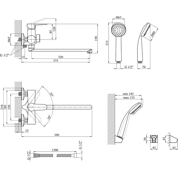 Смеситель для ванны Kroner KRP Elbe C070 (с лейкой и шлангом), фото 9